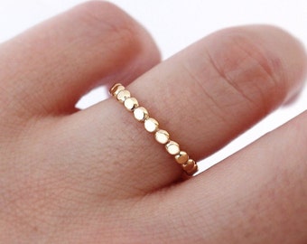 14k Gold Filled Ring, Gold Ring, Bead Ring, Flat Bead Ring, Bubble Ring, Gold Stack Ring, Gold Bead Ring, Bead Stacking Ring, Flattened 2.5m