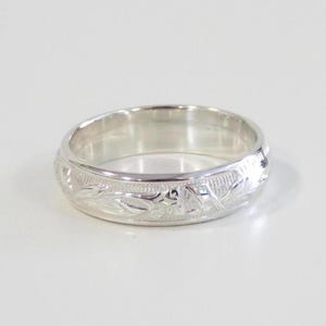 Silver Floral Ring, Silver Ring, Silver Flower Ring, Silver Band, Sterling Silver Ring, Travel Ring, Wedding Ring, Silver Wedding Band,4.9mm