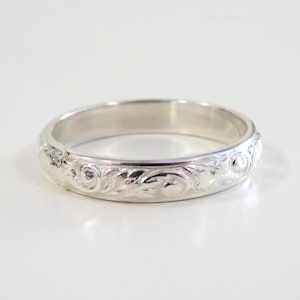Silver Pattern Ring, Floral Ring, Silver Flower Ring, Silver Band, Silver Stack Ring, Thick Silver Ring, Wedding Ring, Wedding Band, Rings