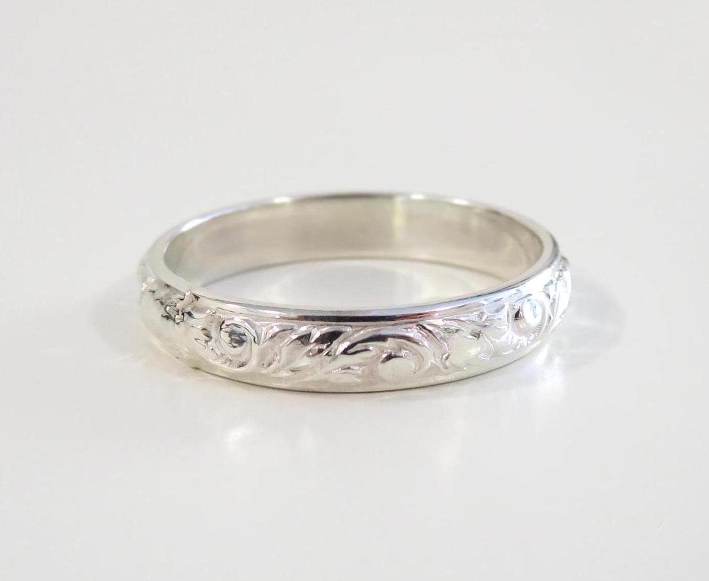 Silver Patterned Rings Silver Pattern Ring, Floral Ring, Silver Flower Ring, Silver Band ...