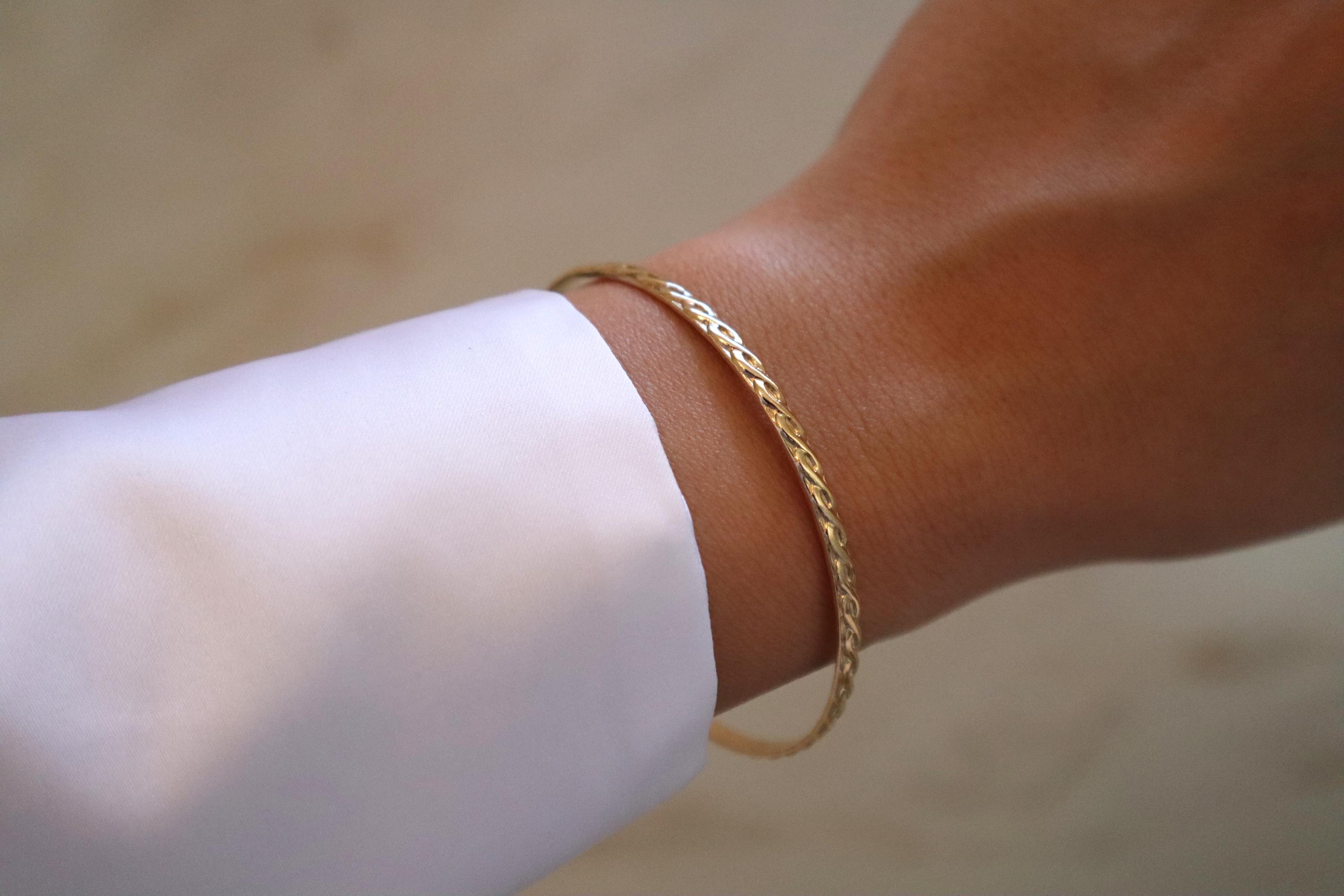 Gold Bangle, 14k Gold Filled Bangle Bracelet, Gold Bracelet, Pattern ...