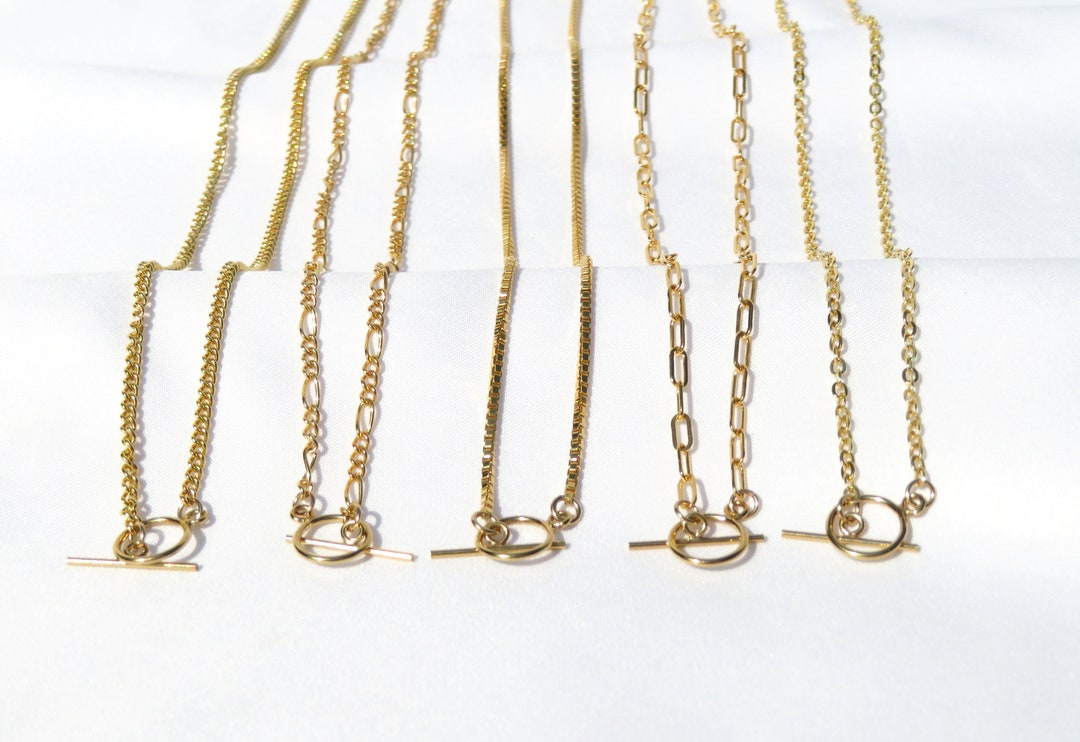 Gold Chain Necklace, Gold Toggle Clasp Necklace, Gold Necklace, Toggle ...