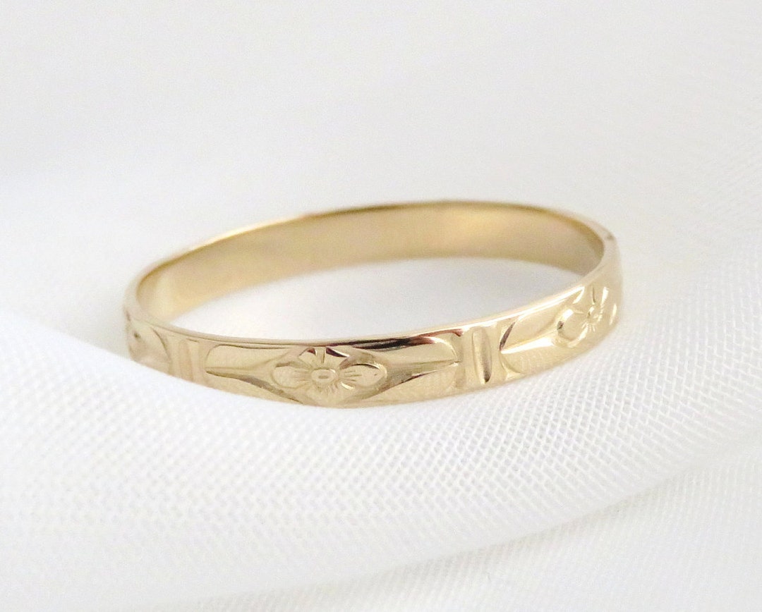 14k Gold Pattern Ring, Solid Gold Ring, Gold Stack Ring, 14k Gold ...