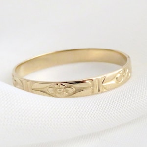 14k Gold Pattern Ring, Solid Gold Ring, Gold Stack Ring, 14k Gold Texture Ring, Gold Ring, 14k Gold Ring, Minimalist Ring, Floral Ring 2.8mm