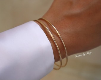 14k Gold Filled Bangle Bracelet, Stackable Gold Cuff