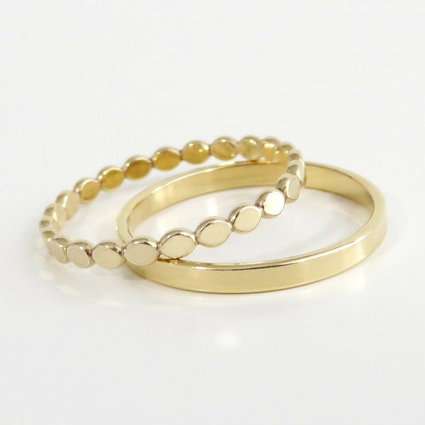 Gold Filled Ring, Gold Ring, Gold Ring Set, Thick Gold Ring, Wedding Band, Gold Stack Ring, Gold Band, Stacking Ring, Bead Ring, Gold Ring