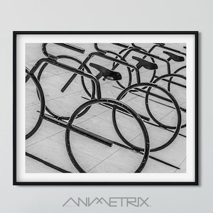 Modern Art, Black and White, Abstract, Los Angeles, Bicycles, California, Architecture, Wall Art Print, Printable, Downloadable, 7x5 8x10