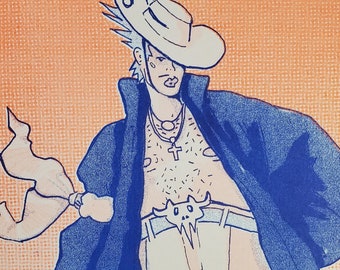 Foxy Fool High Roller Bear Cowboy Daddy - Risograph Print