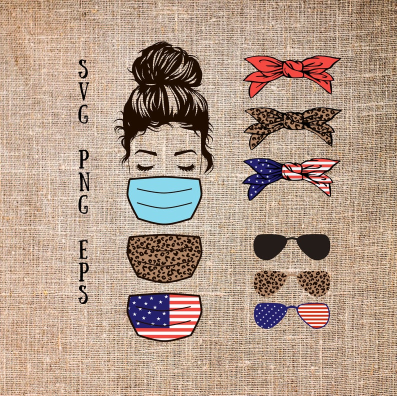 Download Girl with mesy bun svg with face mask Sunglasses Bandana ...