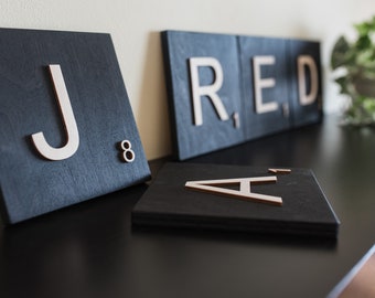5.5&quot; Large Scrabble Tiles, Scrabble Tile Wall Art Letters , Wooden Letters, Scrabble Letters, Crossword Name sign, Housewarming Gift