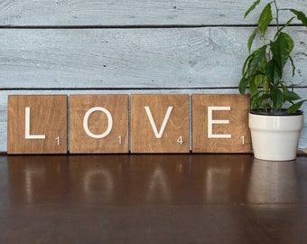 3.5 "grandes fichas de Scrabble, letras de madera de Scrabble, fichas de Scrabble, letras de Scrabble, signo de nombre de madera, Gft de inauguración de la casa