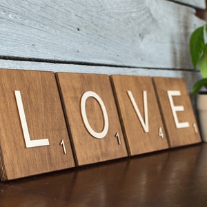 Fichas grandes de Scrabble de 5.5", letras de madera para Scrabble, fichas de Scrabble, letras de Scrabble, letrero de madera para nombre, regalo de inauguración de la casa