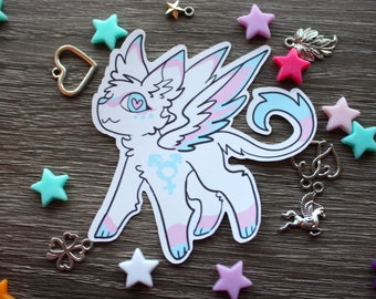 Cute Transgender Flying Cat - Blue, Pink, and White Cat Sticker for Transgender People