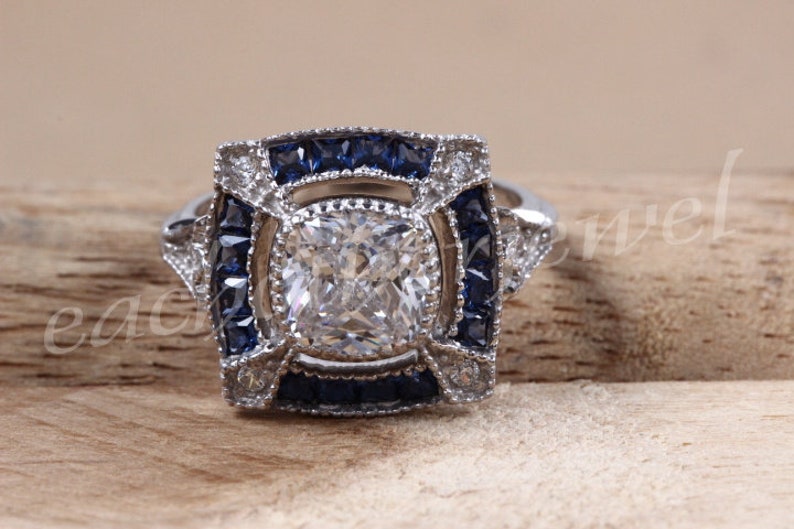 2.21 Ct Round Cut Solitaire Ring,925 Sterling Silver Ring,Designer Ring,Blue Princess Studded Ring,Vintage Ring,Gift For Her.