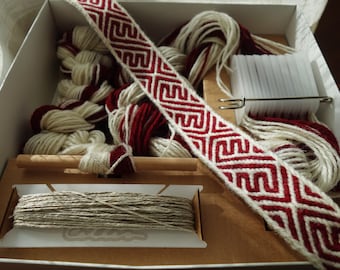 Kit para tejer tabletas: Manualidad para cinturones/marcapáginas - Patrón de doble E rojo