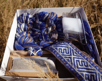 Tablet Weaving Kit: DIY Belt Craft - Double E Pattern Wide Blue