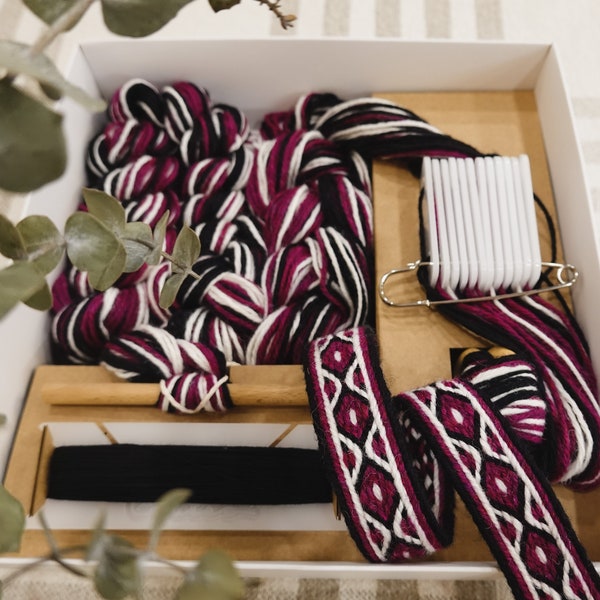 Tablet Weaving Kit: DIY Belt/Bookmark Craft - Chain Pink