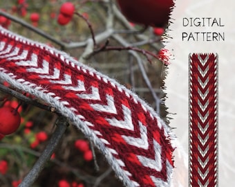 Tablet Weaving Pattern: Arrows Double Red-Gray Belt (PDF Download)