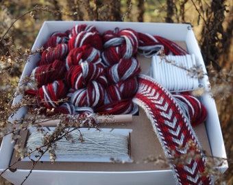 Tablet Weaving Kit: DIY Belt/Bookmark Craft - Arrows Double Red-Gray