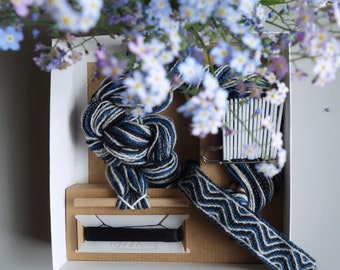 Tablet Weaving Kit: DIY Belt/Bookmark Craft - Waves Blue-Silver