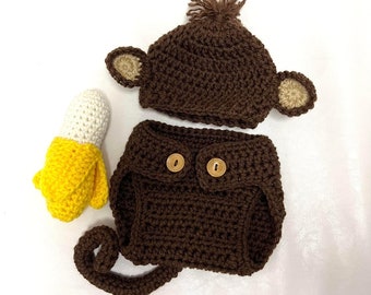 Monkey outfit, newborn photo prop, Changito, crochet costume