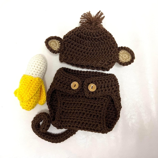 Monkey outfit, newborn photo prop, Changito, crochet costume