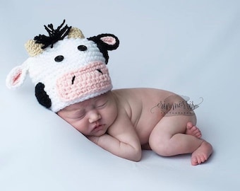 Cow hat-crochet plus diaper cover, photo prop, baby costume