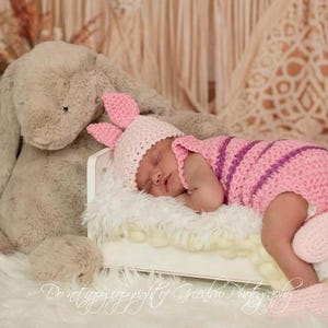 Piglet inspired crochet baby outfit. Pooh themed costume. Newborn size only. Fast shipping!