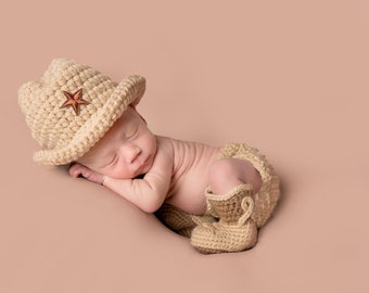 Cowboy/Cowgirl hat and boot set, crochet cowboy, newborn costume