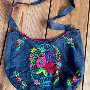 Hand embroidered Denim crossbody bag