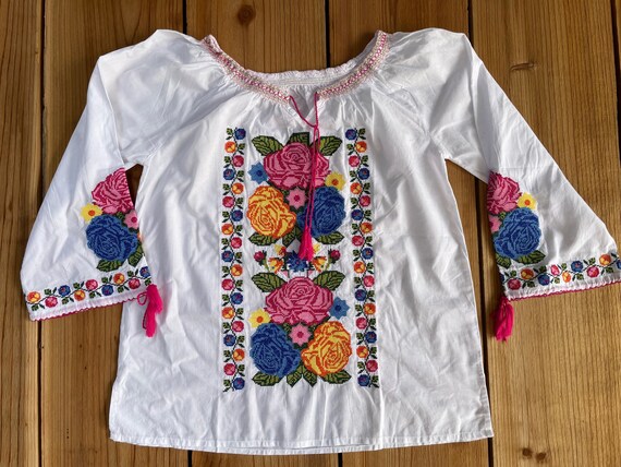 Blusas mexicanas de manga larga bordadas Punto Cruz Etsy España