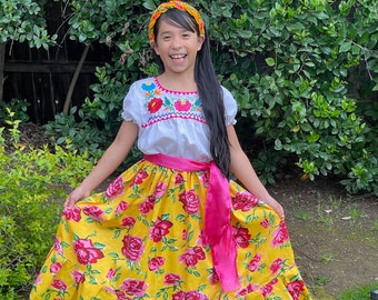 Mexican floral  skirts - blouse - Sash - Girls - Women
