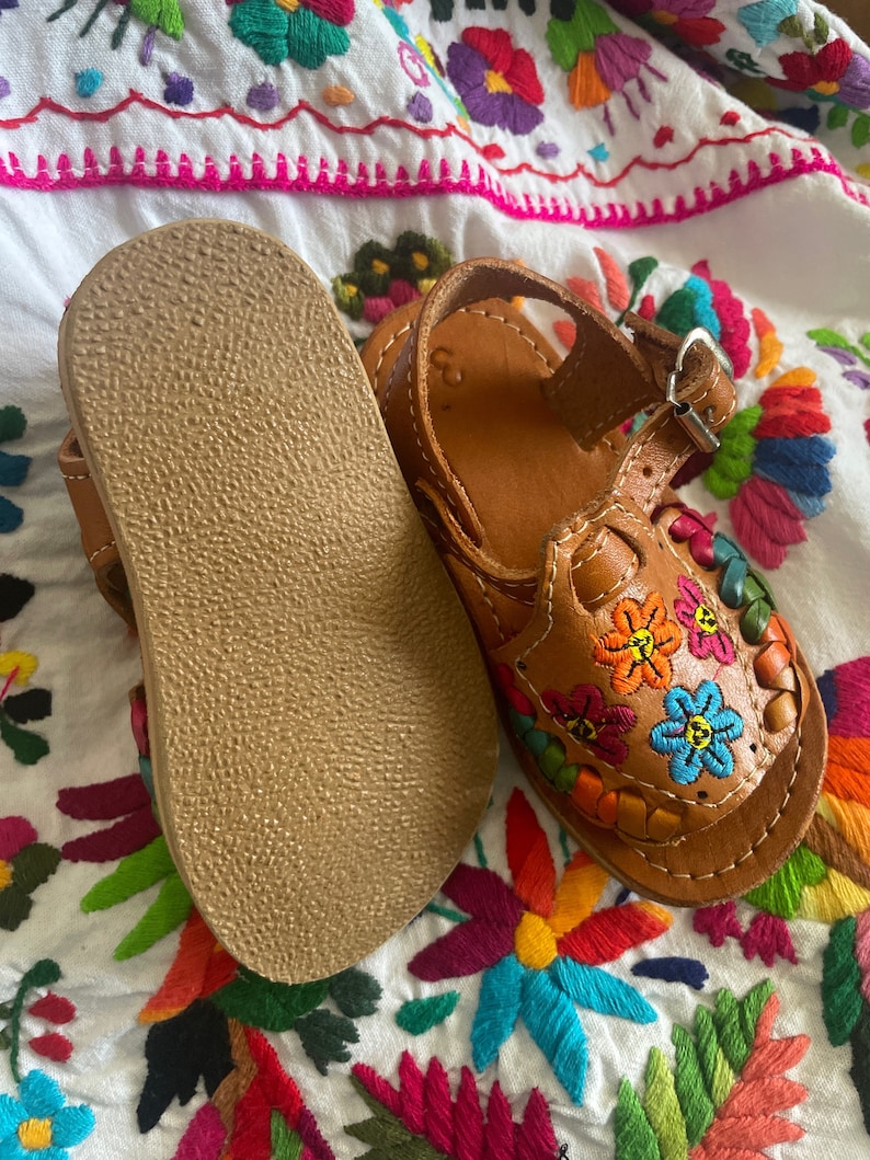 Kids Mexican Leather Huaraches Embroidered image 3