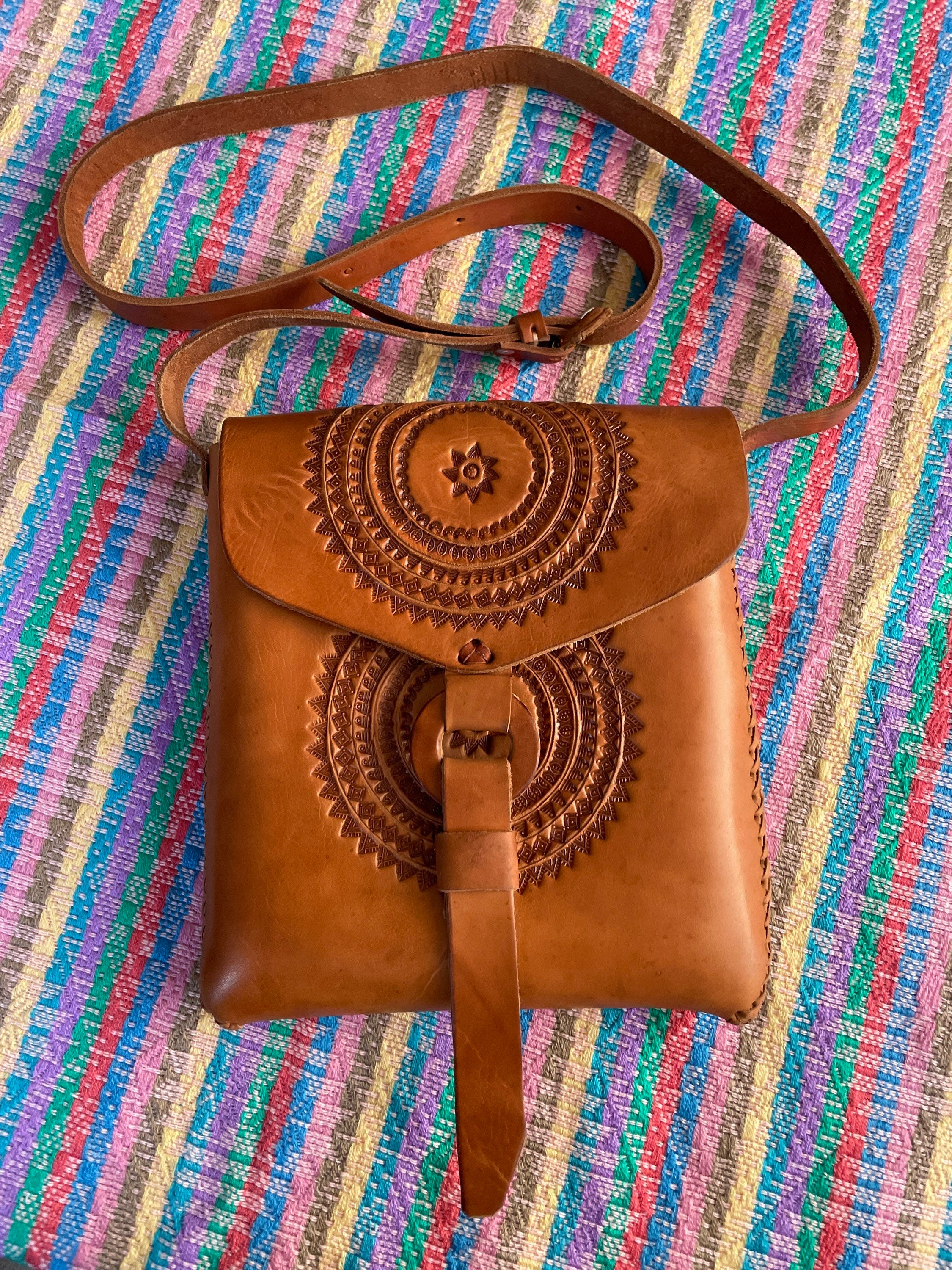 Handmade Mexican Leather Bag Hand-tooled Embossed Leather 