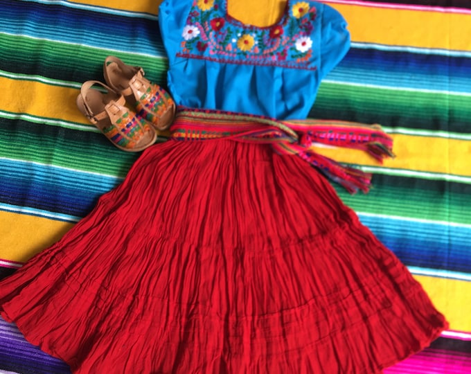 Size 4 years old girl Mexican outfit Mexican skirt Mexican blouse and belt Huaraches sold separately