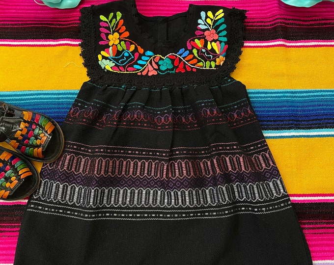 Baby and toddlers Mexican hand embroidered dresses color Black