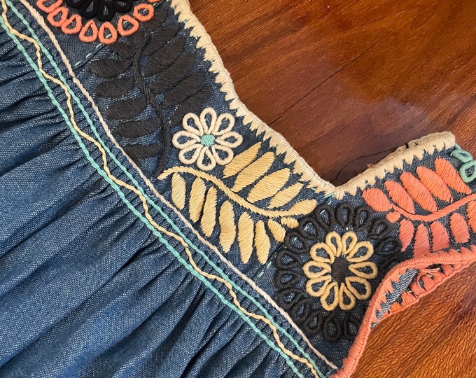 Size 3-4 Years old girl Mexican Denim Dress hand embroidered