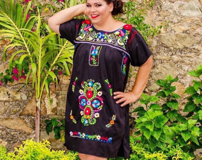 All Sizes Mexican Style  Hand Embroidered Dresses  tunic Style Dresses
