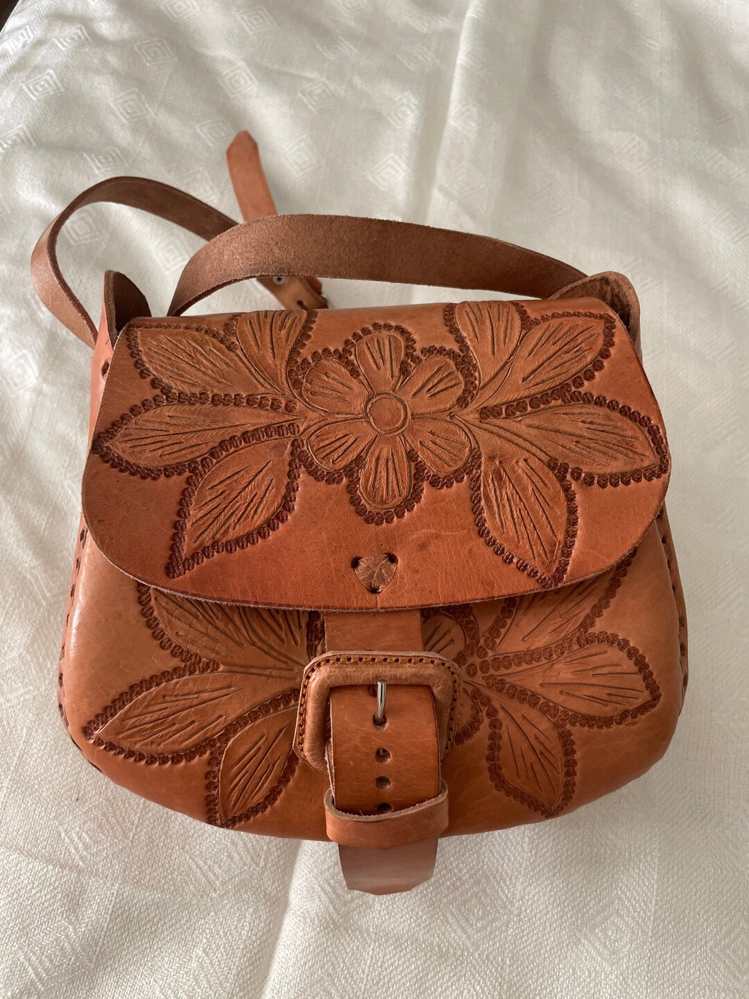 VINTAGE Authentic Leather Crossbody Bag With Adjustable Buckle Etsy