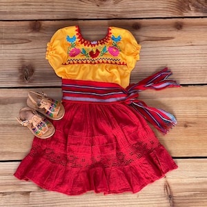 dress for cinco de mayo party IDOPIP Kids Girls Traditional Mexican Dress Cinco de Mayo Fiesta Ribbon Ruffle Drape Party Dress