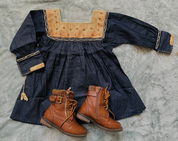 Size 4-5 Years old girl Mexican Embroidered Denim blouse long sleeve