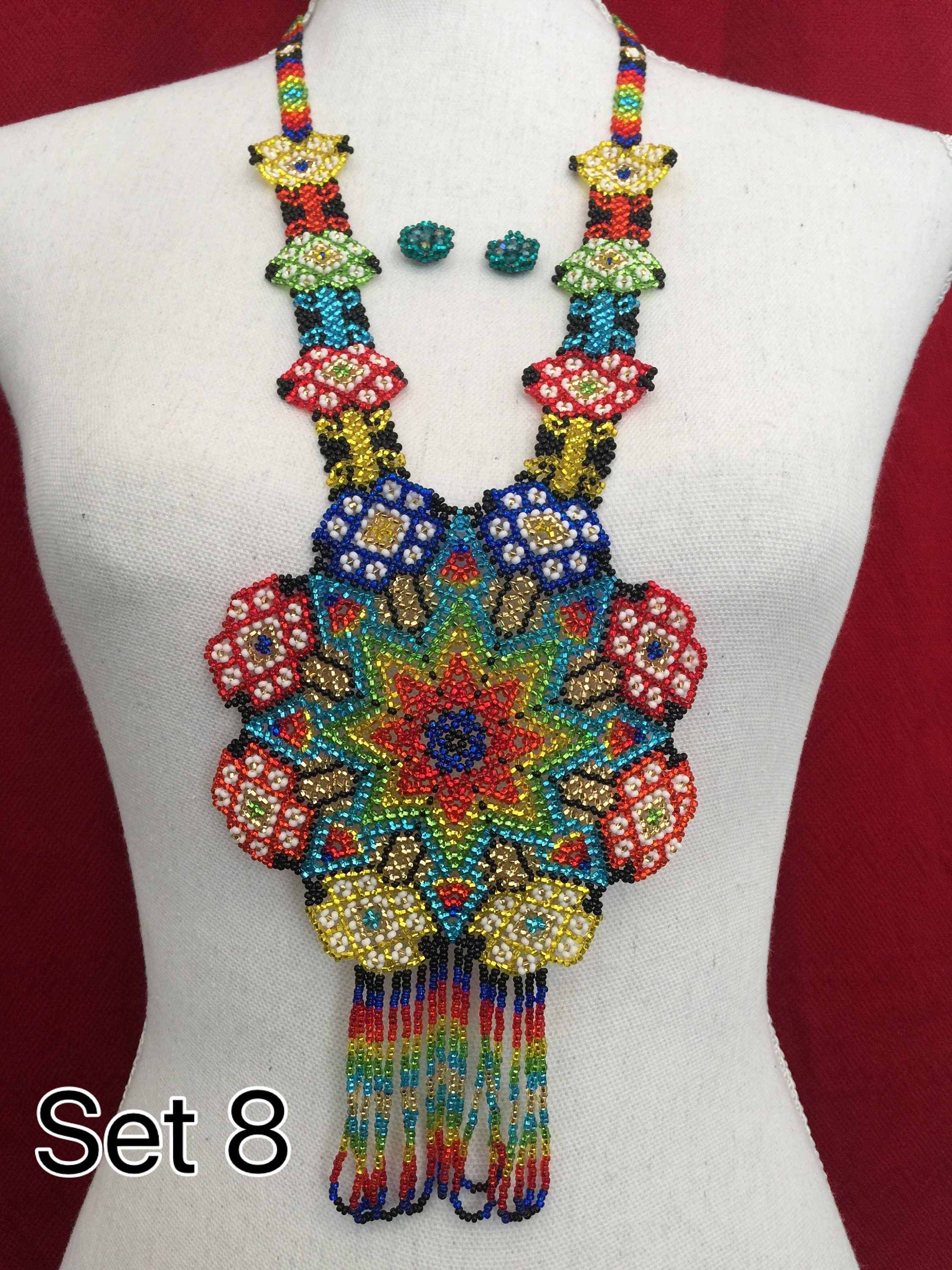 Huichol Art Mexican Long Necklace Unisex Tribal Mexican Huichol Art Mexican Long Necklace Unisex Tribal Mexican