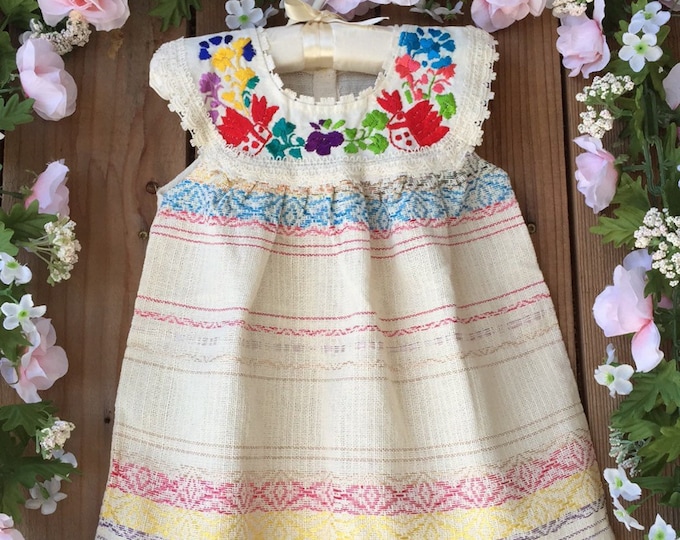 Babies and toddlers hand embroidered Mexican Dresses Black - White - Cream colors