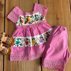 Size 1-2-3 years old Girls Mexican Outfits hand embroidered