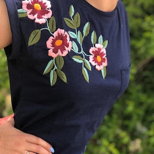 Mexican Floral Embroidered T- Shirts Variations of colors