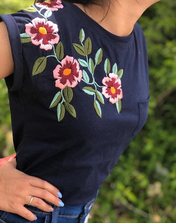 Mexican Floral Embroidered T- Shirts Variations of Colors - Etsy