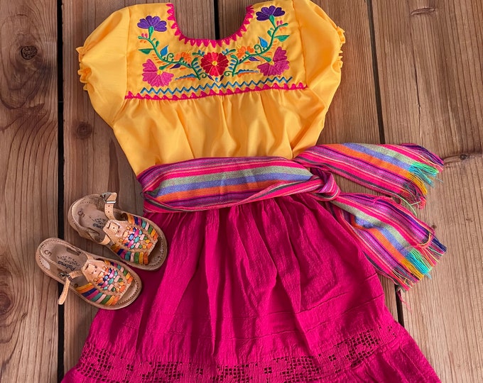 Mexican  Outfits -Skirt- Blouse- Bow -Sash HUARACHES SOLD SEPARATELY