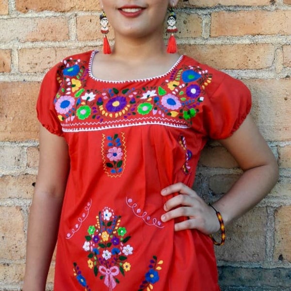 BAILA RED EMBROIDERED COTTON BLOUSE