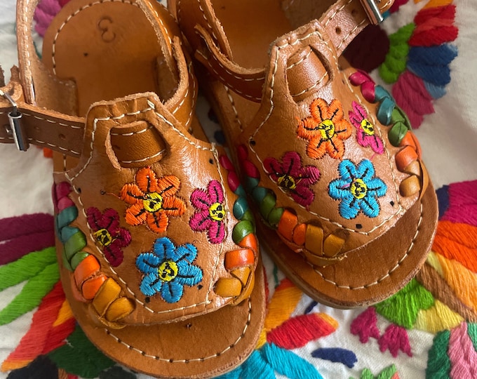 Kids Mexican Leather Huaraches Embroidered