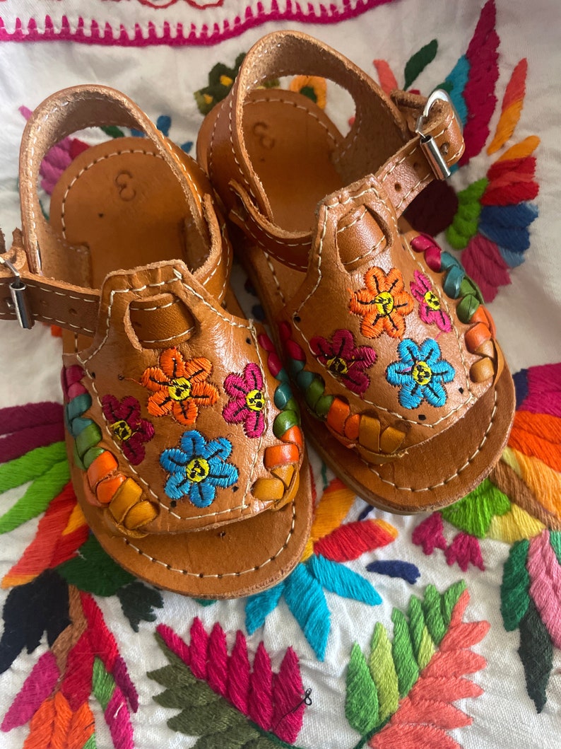 Kids Mexican Leather Huaraches Embroidered image 1